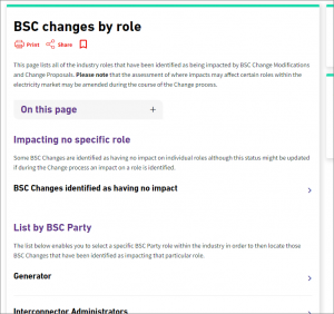 View of BSC Change by role web page