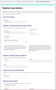 Screen layout for Registering Bank Details when using the Kinnect Customer Solution