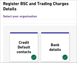 Screen layout tiles for Registering Credit and Bank details when using the Kinnect Customer Solution