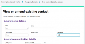 Screen layout for the Amend Contacts screen when using the Kinnect Customer Solution